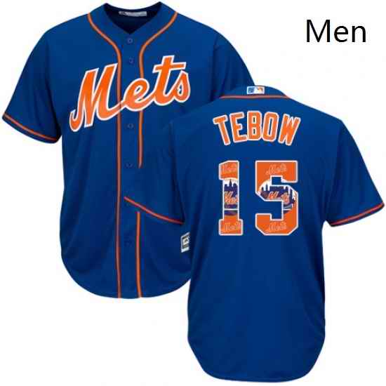 Mens Majestic New York Mets 15 Tim Tebow Authentic Royal Blue Team Logo Fashion Cool Base MLB Jersey